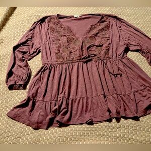 Lucky Brand Purple Smocked Tiered Blouse